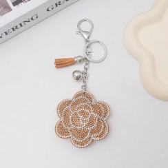 5 Pks Tassel Inlaid Diamond Camellia Flower Keychain