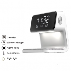 3 Pks Multifunctional Bedroom Wireless Charging Clock With Led Night Light