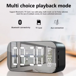 45 Pks LED Mirror Screen Alarm Clock Wireless Speaker Watch Table Digital Clock